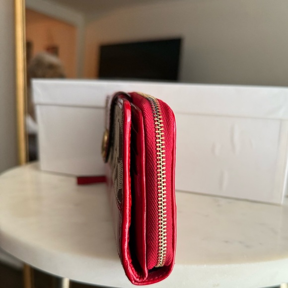 Coach Legacy Signature Cs Jacquard Red Leather Stripe Wallet - Picture 7 of 8